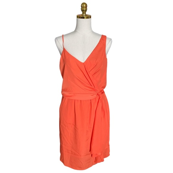 BOSTON PROPER  Coral Tie Front Sleeveless V-Neck Cocktail Party Mini Dress Sz 4 - Picture 1 of 9